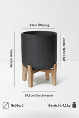 Blumentopf Charlie Schwarz mit niedrigen Füßen Größe L – Maße: Ø 29,5 cm, Öffnung Ø 23 cm, Höhe 34,5 cm