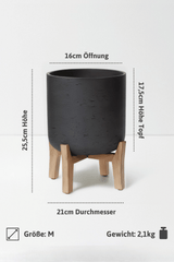 Blumentopf Charlie Schwarz mit niedrigen Füßen Größe M – Maße: Ø 21 cm, Öffnung Ø 16 cm, Höhe 25,5 cm