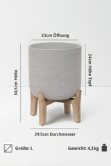 Blumentopf Charlie Grau mit niedrigen Füßen Größe L – Maße: Ø 29,5 cm, Öffnung Ø 23 cm, Höhe 34,5 cm