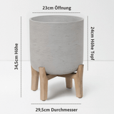 Blumentopf Charlie Grau mit niedrigen Füßen Größe L – Maße: Ø 29,5 cm, Öffnung Ø 23 cm, Höhe 34,5 cm