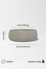 Pflanzschale Eileen Grau Größe L – Maße: Ø 35 cm, Öffnung Ø 29,4 cm, Höhe 13 cm