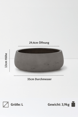 Pflanzschale Eileen Mocha Größe L – Maße: Ø 35 cm, Öffnung Ø 29,4 cm, Höhe 13 cm