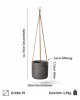 Blumenampel Charlie Schwarz Größe M – Maße: Ø 18 cm, Öffnung Ø 16 cm, Höhe 17,5 cm