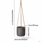 Blumenampel Charlie Schwarz Größe M – Maße: Ø 18 cm, Öffnung Ø 16 cm, Höhe 17,5 cm