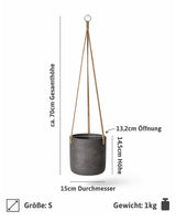 Blumenampel Charlie Schwarz Größe S – Maße: Ø 15 cm, Öffnung Ø 13,2 cm, Höhe 14,5 cm