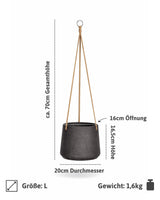 Blumenampel Patt Schwarz Größe L – Maße: Ø 20 cm, Öffnung Ø 16 cm, Höhe 16,5 cm
