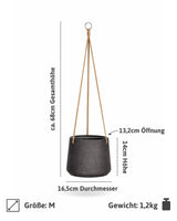 Blumenampel Patt Schwarz Größe M – Maße: Ø 16,5 cm, Öffnung Ø 13,2 cm, Höhe 14 cm