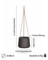 Blumenampel Patt Schwarz Größe S – Maße: Ø 13,5 cm, Öffnung Ø 10,4 cm, Höhe 11 cm