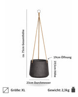 Blumenampel Patt Schwarz Größe XL – Maße: Ø 23 cm, Öffnung Ø 19 cm, Höhe 19,5 cm