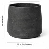 Set of 4 Pottery Pots Patt Black Washed planters, round design, black concrete finish, Ø:20 cm.