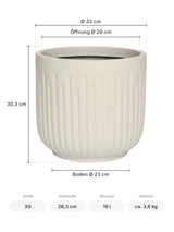 Blumentopf Arcus Seidenweiß Größe XS – Maße: Ø 33 cm, Öffnung Ø 29 cm, Boden Ø 23 cm, Höhe 30,3 cm