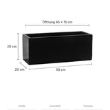 Frostfester Blumenkasten Balcony Schwarz Größe S – Maße: 50 × 20 cm, Höhe 20 cm, Öffnung 45 × 15 cm