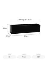 Frostfester Blumenkasten Balcony Schwarz Größe XL – Maße: 80 × 20 cm, Höhe 20 cm, Öffnung 75 × 15 cm