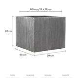 Großer eckiger Pflanzkübel Jumbo Grau für Großpflanzen Größe L – Maße: 90 × 90 cm, Höhe 82 cm, Öffnung 76 × 76 cm