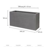 Rechteckiger Pflanzkübel Jort Grau Größe M – Maße: 100 × 40 cm, Höhe 50 cm, Öffnung 91 × 31 cm