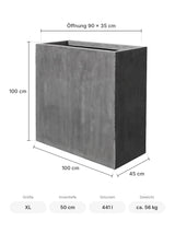 Rechteckiger Pflanzkübel Jort Grau Größe XL – Maße: 100 × 45 cm, Höhe 100 cm, Öffnung 90 × 35 cm