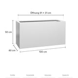 Rechteckiger Pflanzkübel Jort Matt Weiß Größe M – Maße: 100 × 40 cm, Höhe 50 cm, Öffnung 91 × 31 cm