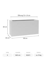Rechteckiger Pflanzkübel Jort Matt Weiß Größe S – Maße: 80 × 30 cm, Höhe 40 cm, Öffnung 72 × 21 cm
