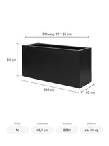 Rechteckiger Pflanzkübel Jort Schwarz Größe M – Maße: 100 × 40 cm, Höhe 50 cm, Öffnung 91 × 31 cm