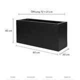 Rechteckiger Pflanzkübel Jort Schwarz Größe S – Maße: 80 × 30 cm, Höhe 40 cm, Öffnung 72 × 21 cm