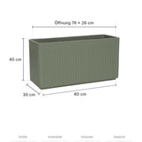 Rechteckiger Pflanzkübel Jort Salbeigrün Größe S – Maße: 80 × 30 cm, Höhe 40 cm, Öffnung 76 × 26 cm