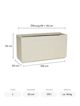 Rechteckiger Pflanzkübel Jort Seidenweiß Größe L – Maße: 100 × 40 cm, Höhe 50 cm, Öffnung 96 × 36 cm