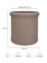 Großer Pflanzkübel rund – Jumbo Max Classic Taupe mit Bordüre Größe M – Maße: Ø 72 cm, Öffnung Ø 61,7 cm, Höhe 69 cm