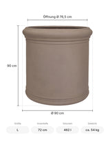 Großer Pflanzkübel rund – Jumbo Max Classic Taupe mit Bordüre Größe L – Maße: Ø 90 cm, Öffnung Ø 76,5 cm, Höhe 90 cm