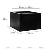 Großer eckiger Pflanzkübel Jumbo Middle High Schwarz Größe XL – Maße: 110 × 110 cm, Höhe 70 cm, Öffnung 96 × 96 cm