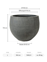 Großer runder Pflanzkübel Jumbo Orb Grau Größe L – Maße: Ø 133 cm, Öffnung Ø 114 cm, Boden Ø 63 cm, Höhe 114 cm