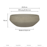 Vase Madu Grau Größe L – Maße: Ø 45 cm, Öffnung Ø 40,4 cm, Boden Ø 26,8 cm, Höhe 16 cm