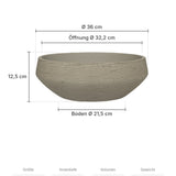 Vase Madu Grau Größe M – Maße: Ø 36 cm, Öffnung Ø 32,2 cm, Boden Ø 21,5 cm, Höhe 12,5 cm