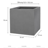 Übertopf Mini Block Grau Größe S – Maße: 15 × 15 cm, Höhe 15 cm, Öffnung 13,5 × 13,5 cm