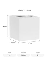 Übertopf Mini Block Matt Weiß Größe L – Maße: 25 × 25 cm, Höhe 25 cm, Öffnung 23 × 23 cm