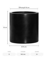 Übertopf Mini Max Schwarz Größe S – Maße: Ø 15 cm, Öffnung Ø 14 cm, Höhe 15 cm
