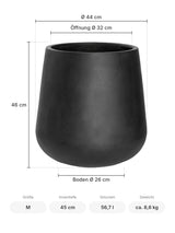 Pflanzkübel Pax Schwarz Größe M – Maße: Ø 44 cm, Öffnung Ø 32 cm, Boden Ø 26 cm, Höhe 46 cm