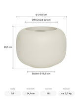 Blumentopf Sphere Low Seidenweiß Größe XS – Maße: Ø 34,6 cm, Öffnung Ø 22 cm, Boden Ø 18,8 cm, Höhe 26,1 cm