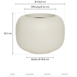 Blumentopf Sphere Low Seidenweiß Größe XS – Maße: Ø 34,6 cm, Öffnung Ø 22 cm, Boden Ø 18,8 cm, Höhe 26,1 cm