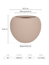 Blumentopf Stream Puderrosa Größe M – Maße: Ø 57 cm, Öffnung Ø 38 cm, Boden Ø 19,2 cm, Höhe 46,8 cm
