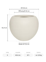 Blumentopf Stream Seidenweiß Größe S – Maße: Ø 51,6 cm, Öffnung Ø 34 cm, Boden Ø 17,4 cm, Höhe 42,4 cm