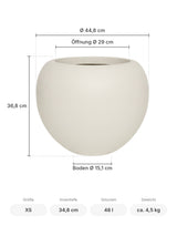 Blumentopf Stream Seidenweiß Größe XS – Maße: Ø 44,8 cm, Öffnung Ø 29 cm, Boden Ø 15,1 cm, Höhe 36,8 cm