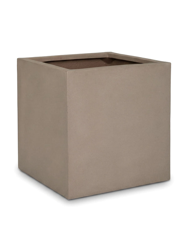 Eckiger Pflanzkübel Block Taupe aus Fiberstone