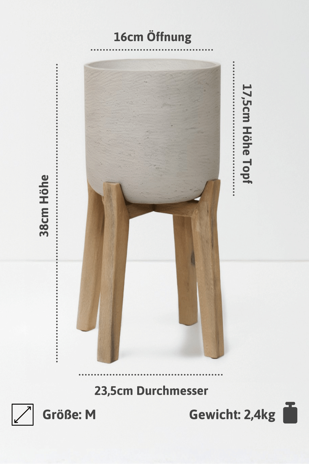 Pflanzkübel mit Holzfüßen aus Fiberclay – Charlie Grey Washed