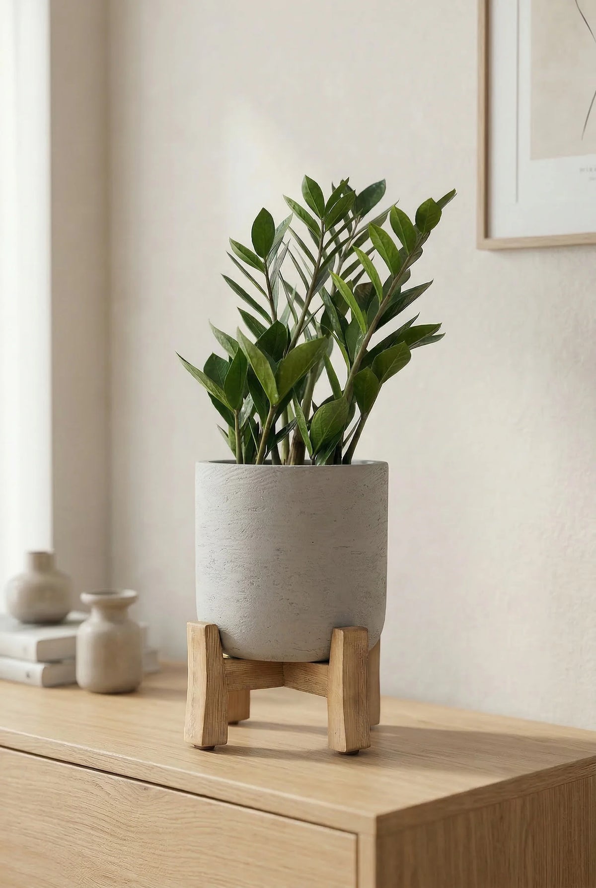 Pflanzkübel mit Holzfüßen aus Fiberclay – Charlie Grey Washed