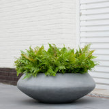 Pflanzschale Tara Grau aus Fiberstone – runde Schale Outdoor herbstlich bepflanzt