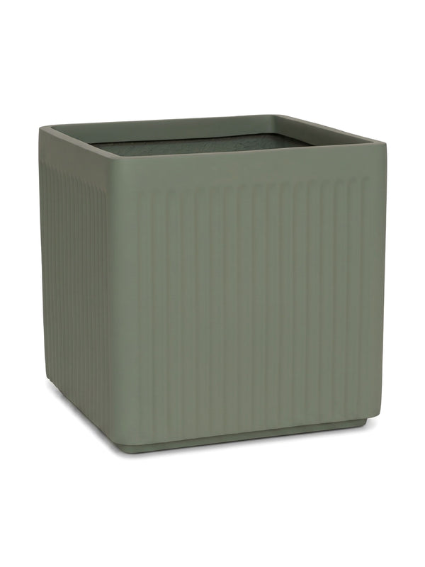 Quadratischer Pflanzkübel Block Salbeigrün aus Fiberglas