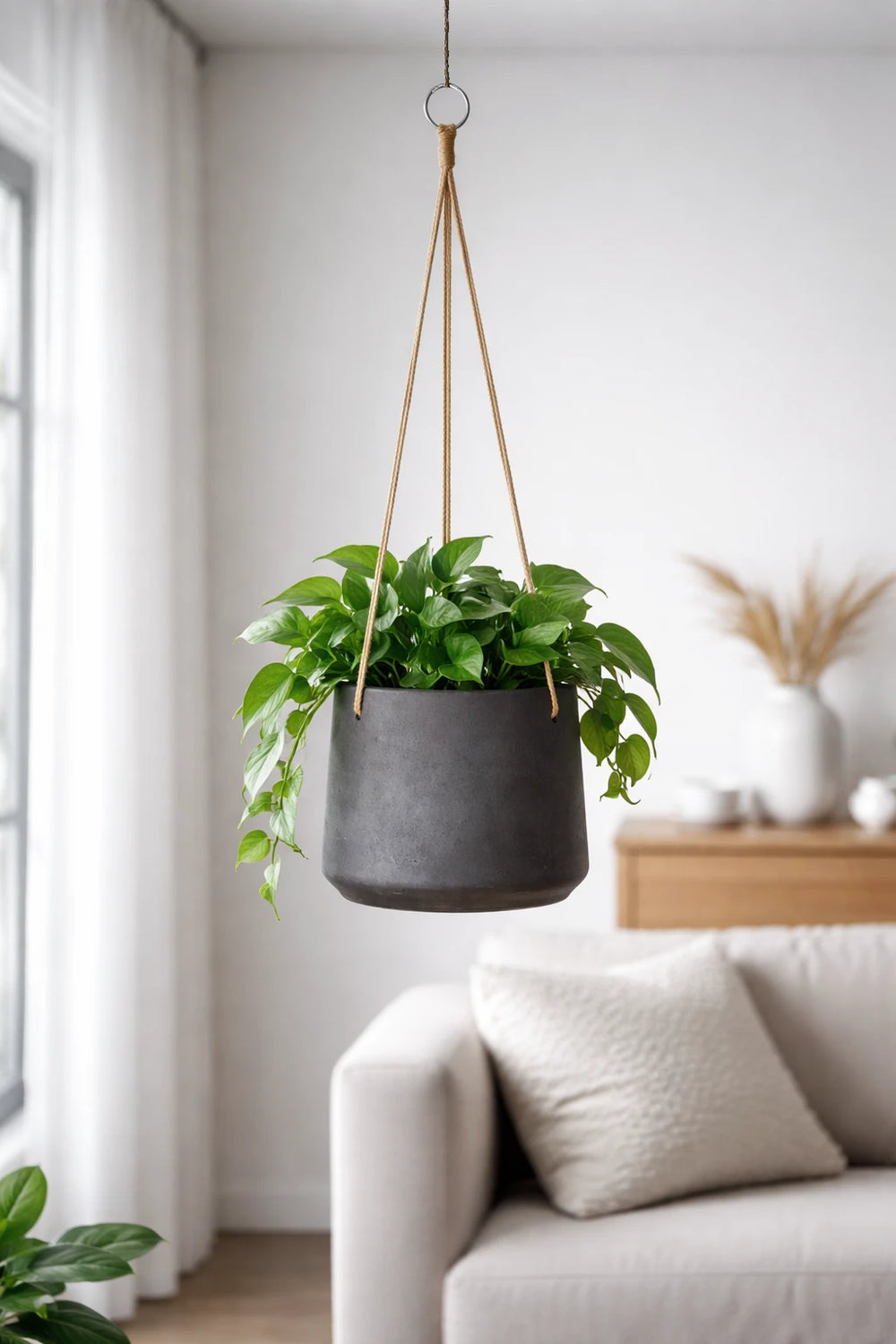 Hängepflanztopf aus Fiberclay in Beton-Optik – Hanging Patt Grau