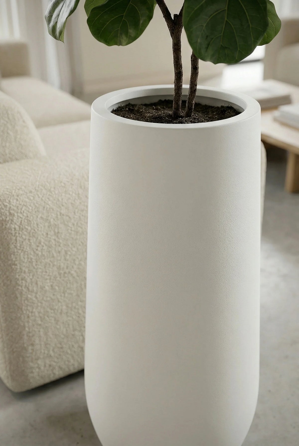 Pflanzkübel Nax Matt Weiß, Bodenvase aus Fiberstone