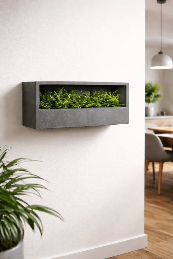 Längliche Wandpflanzschale Wally Balcony Grau aus Fiberstone