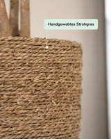 Handwoven Ben straw grass by Pottery Pots, showcasing its natural texture and earthy tones in a decorative display.
